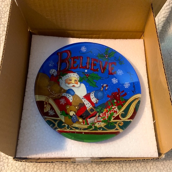 Ne’ Qwa Art “Believe Santa” Glass Plate Hand Painted by Susan Winget - Picture 1 of 6